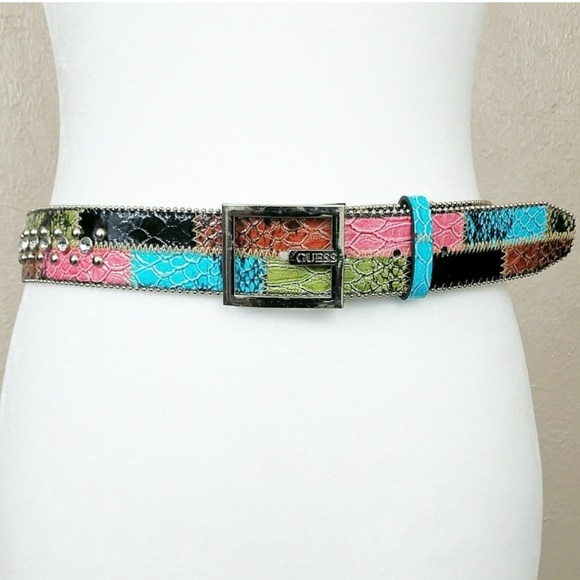 NWOT Guess ‘Calico Patchwork’ Rhinestone Studded Snakeskin Belt Small - Picture 13 of 16